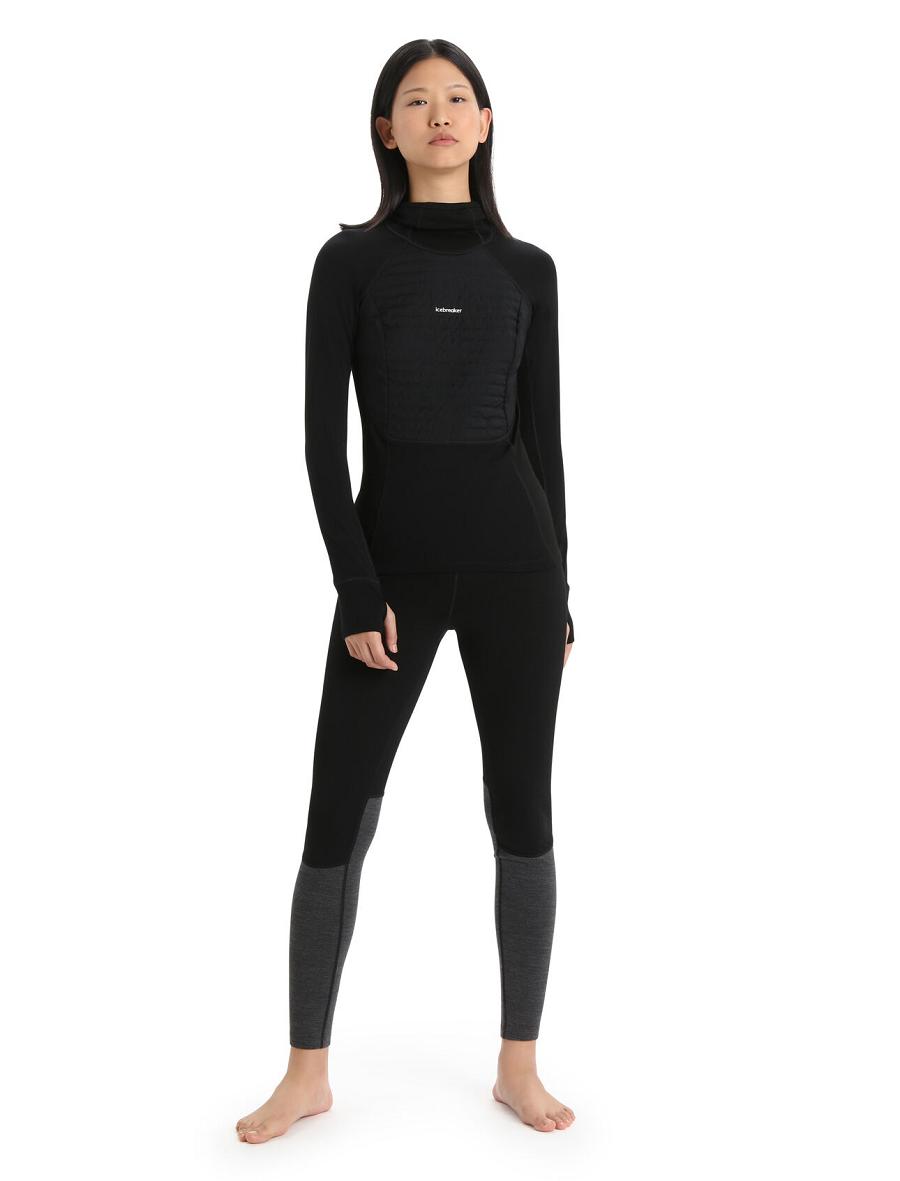 Black Women's Icebreaker ZoneKnit™ Merino Insulated Long Sleeve Hoodie Base Layers | USA 1885PJJQ